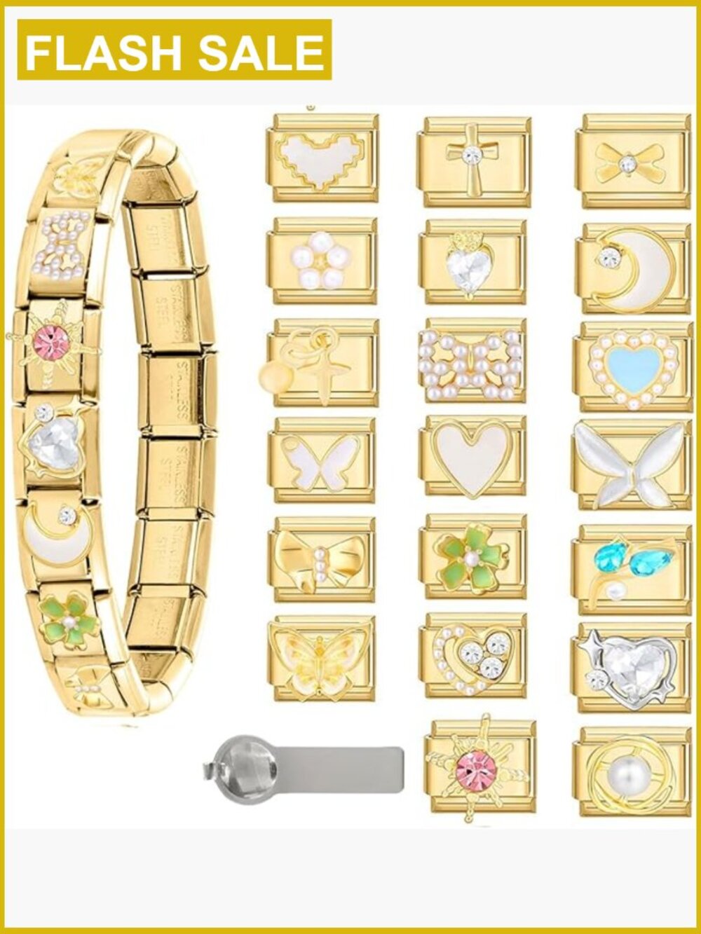 Italian Charm Bracelet Set - DIY Starter Bracelet with 9mm Charms & Tool